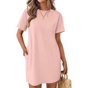 imageEkouaer Nightgowns for Women Cotton Sleep Shirts Tshirt Nightshirt Casual Sleepdress Pullover Dress with Pockets S3XLLight Pink