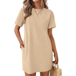 imageEkouaer Nightgowns for Women Cotton Sleep Shirts Tshirt Nightshirt Casual Sleepdress Pullover Dress with Pockets S3XLLight Yellow