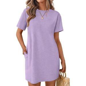 imageEkouaer Nightgowns for Women Cotton Sleep Shirts Tshirt Nightshirt Casual Sleepdress Pullover Dress with Pockets S3XLLilac