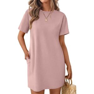 imageEkouaer Nightgowns for Women Cotton Sleep Shirts Tshirt Nightshirt Casual Sleepdress Pullover Dress with Pockets S3XLLotus Pink
