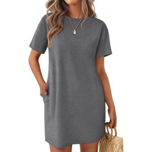 imageEkouaer Nightgowns for Women Cotton Sleep Shirts Tshirt Nightshirt Casual Sleepdress Pullover Dress with Pockets S3XLMedium Gray