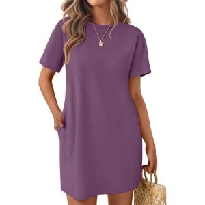 imageEkouaer Nightgowns for Women Cotton Sleep Shirts Tshirt Nightshirt Casual Sleepdress Pullover Dress with Pockets S3XLMulberry