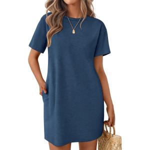 imageEkouaer Nightgowns for Women Cotton Sleep Shirts Tshirt Nightshirt Casual Sleepdress Pullover Dress with Pockets S3XLNavy Blue