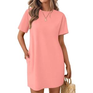 imageEkouaer Nightgowns for Women Cotton Sleep Shirts Tshirt Nightshirt Casual Sleepdress Pullover Dress with Pockets S3XLOrange Pink