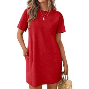 imageEkouaer Nightgowns for Women Cotton Sleep Shirts Tshirt Nightshirt Casual Sleepdress Pullover Dress with Pockets S3XLTeal Red