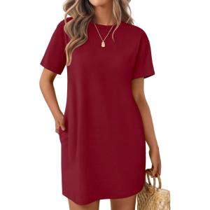 imageEkouaer Nightgowns for Women Cotton Sleep Shirts Tshirt Nightshirt Casual Sleepdress Pullover Dress with Pockets S3XLWine Red