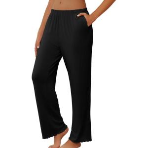 imageEkouaer Pajama Pants Women Soft Casual Lounge Pajama Bottoms Comfy Stretch Sleep Pants Wide Leg Pj Bottoms with PocketsBlack