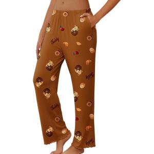 imageEkouaer Pajama Pants Women Soft Casual Lounge Pajama Bottoms Comfy Stretch Sleep Pants Wide Leg Pj Bottoms with PocketsBrown Teddy