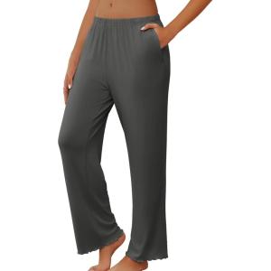 imageEkouaer Pajama Pants Women Soft Casual Lounge Pajama Bottoms Comfy Stretch Sleep Pants Wide Leg Pj Bottoms with PocketsDark Grey