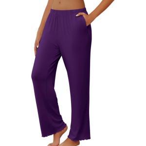 imageEkouaer Pajama Pants Women Soft Casual Lounge Pajama Bottoms Comfy Stretch Sleep Pants Wide Leg Pj Bottoms with PocketsDark Purple