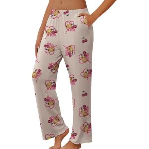 imageEkouaer Pajama Pants Women Soft Casual Lounge Pajama Bottoms Comfy Stretch Sleep Pants Wide Leg Pj Bottoms with PocketsHeart Teddy