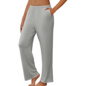 imageEkouaer Pajama Pants Women Soft Casual Lounge Pajama Bottoms Comfy Stretch Sleep Pants Wide Leg Pj Bottoms with PocketsLight Grey