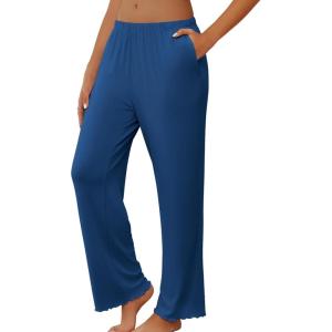 imageEkouaer Pajama Pants Women Soft Casual Lounge Pajama Bottoms Comfy Stretch Sleep Pants Wide Leg Pj Bottoms with PocketsNavy
