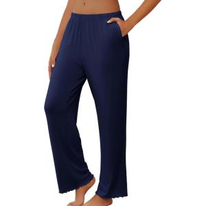 imageEkouaer Pajama Pants Women Soft Casual Lounge Pajama Bottoms Comfy Stretch Sleep Pants Wide Leg Pj Bottoms with PocketsNavy Blue