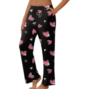 imageEkouaer Pajama Pants Women Soft Casual Lounge Pajama Bottoms Comfy Stretch Sleep Pants Wide Leg Pj Bottoms with PocketsPink Heart