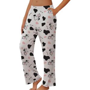 imageEkouaer Pajama Pants Women Soft Casual Lounge Pajama Bottoms Comfy Stretch Sleep Pants Wide Leg Pj Bottoms with PocketsWhite Cow