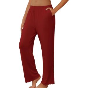 imageEkouaer Pajama Pants Women Soft Casual Lounge Pajama Bottoms Comfy Stretch Sleep Pants Wide Leg Pj Bottoms with PocketsWine Red