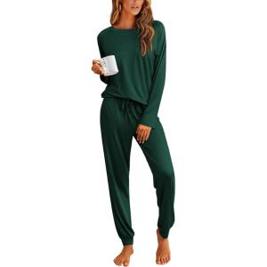imageEkouaer Pajamas Womens Long Sleeve Pj Set 2 Piece Loungewear Soft Comfy Sleepwear with Jogger Pants SXXLGreen