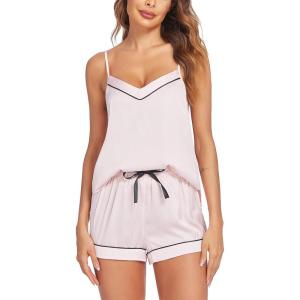 imageEkouaer Pajamas for Women Set Silk Satin Pjs Sexy Lingerie Sleepwear Cami Shorts Set Summer Nightwear SXXLPink
