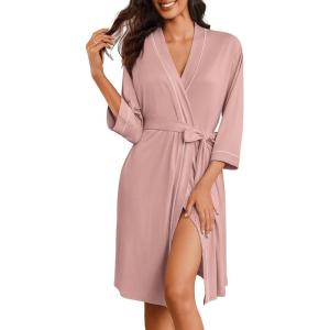 imageEkouaer Robes for Women Knee Length Bathrobe Lightweight Kimono Robe 34 Sleeve Loungewear Soft Sleepwear with Pockets SXXLMisty Rose