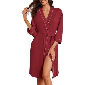 imageEkouaer Robes for Women Knee Length Bathrobe Lightweight Kimono Robe 34 Sleeve Loungewear Soft Sleepwear with Pockets SXXLWine Red
