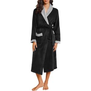 imageEkouaer Robes for Women Soft Long Bathrobe Lightweight Fleece Shawl Collar Spa Robe Cozy Sleepwear with Pockets SXXLBlackLight Gray