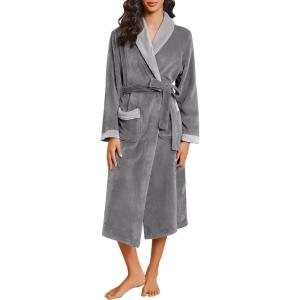 imageEkouaer Robes for Women Soft Long Bathrobe Lightweight Fleece Shawl Collar Spa Robe Cozy Sleepwear with Pockets SXXLDark GrayLight Gray