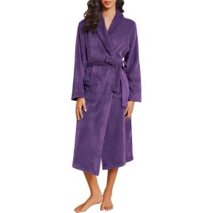 imageEkouaer Robes for Women Soft Long Bathrobe Lightweight Fleece Shawl Collar Spa Robe Cozy Sleepwear with Pockets SXXLDark Purple