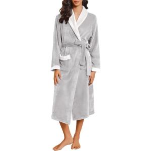 imageEkouaer Robes for Women Soft Long Bathrobe Lightweight Fleece Shawl Collar Spa Robe Cozy Sleepwear with Pockets SXXLLight Gray