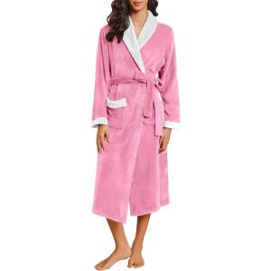imageEkouaer Robes for Women Soft Long Bathrobe Lightweight Fleece Shawl Collar Spa Robe Cozy Sleepwear with Pockets SXXLPeach Pink