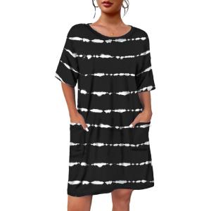 imageEkouaer Sleep Shirts for Women Nightgown Short Sleeves T shirt Night Dress Round Neck Womans Nightgown with Pocket SXXLBlack Stripe
