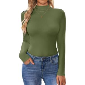 imageEkouaer Turtleneck Shirt Women Long Sleeve Mock Neck Slim Fit Tops Thermal Base Layer Soft Lightweight Stretch UndershirtsArmy Green