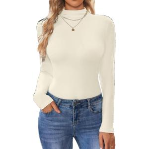 imageEkouaer Turtleneck Shirt Women Long Sleeve Mock Neck Slim Fit Tops Thermal Base Layer Soft Lightweight Stretch UndershirtsCreamy White