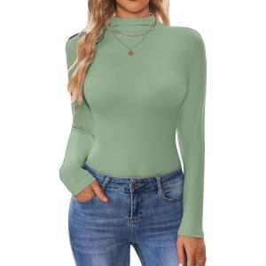 imageEkouaer Turtleneck Shirt Women Long Sleeve Mock Neck Slim Fit Tops Thermal Base Layer Soft Lightweight Stretch UndershirtsLight Green