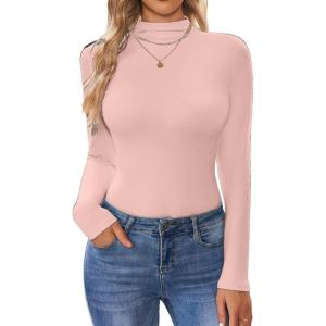 imageEkouaer Turtleneck Shirt Women Long Sleeve Mock Neck Slim Fit Tops Thermal Base Layer Soft Lightweight Stretch UndershirtsLight Pink