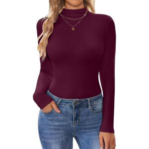 imageEkouaer Turtleneck Shirt Women Long Sleeve Mock Neck Slim Fit Tops Thermal Base Layer Soft Lightweight Stretch UndershirtsRose Red