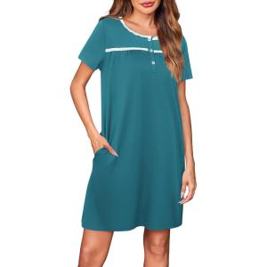 imageEkouaer Women Nightgowns Short Sleeve Sleepwear Soft Pajama Dress Sleep Shirt Nightshirt S2XLBlue Green