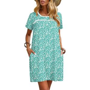 imageEkouaer Women Nightgowns Short Sleeve Sleepwear Soft Pajama Dress Sleep Shirt Nightshirt S2XLGreen Flower