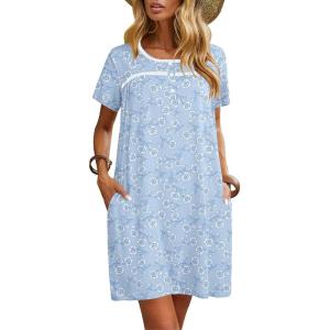 imageEkouaer Women Nightgowns Short Sleeve Sleepwear Soft Pajama Dress Sleep Shirt Nightshirt S2XLLight Blue Print