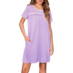 imageEkouaer Women Nightgowns Short Sleeve Sleepwear Soft Pajama Dress Sleep Shirt Nightshirt S2XLLilac