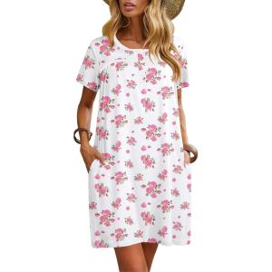 imageEkouaer Women Nightgowns Short Sleeve Sleepwear Soft Pajama Dress Sleep Shirt Nightshirt S2XLPink Floral