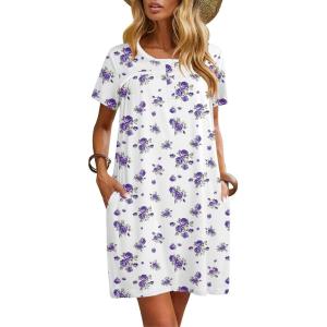 imageEkouaer Women Nightgowns Short Sleeve Sleepwear Soft Pajama Dress Sleep Shirt Nightshirt S2XLPurple Floral