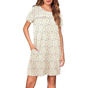 imageEkouaer Women Nightgowns Short Sleeve Sleepwear Soft Pajama Dress Sleep Shirt Nightshirt S2XLWhite Flower