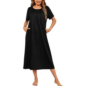 imageEkouaer Womens House Dress with Pockets Long Nightgowns for Women House Dress Pleated Front Moo Moos for Women SXXXLBlack