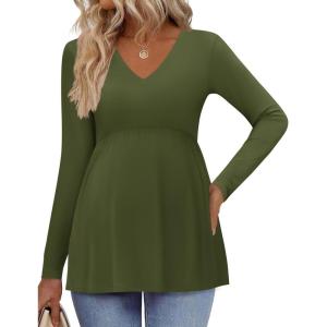imageEkouaer Womens Maternity Shirts Long Sleeve Pregnancy Tops for Women V Neck Tunic Blouses ClothesArmy Green