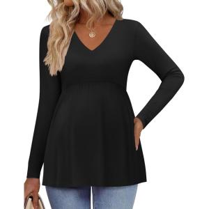 imageEkouaer Womens Maternity Shirts Long Sleeve Pregnancy Tops for Women V Neck Tunic Blouses ClothesBlack