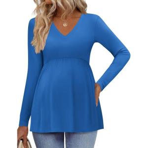 imageEkouaer Womens Maternity Shirts Long Sleeve Pregnancy Tops for Women V Neck Tunic Blouses ClothesBlue