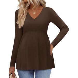 imageEkouaer Womens Maternity Shirts Long Sleeve Pregnancy Tops for Women V Neck Tunic Blouses ClothesBrown