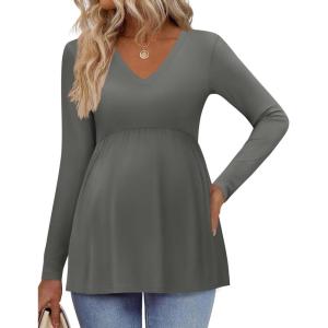 imageEkouaer Womens Maternity Shirts Long Sleeve Pregnancy Tops for Women V Neck Tunic Blouses ClothesDark Grey