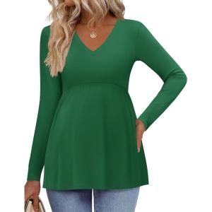 imageEkouaer Womens Maternity Shirts Long Sleeve Pregnancy Tops for Women V Neck Tunic Blouses ClothesGreen